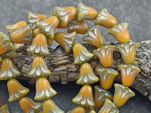 Czech Glass Beads - Flower Beads - Lily Flower Beads - Tulip Beads - Picasso Beads - Vintage Style - 10x9mm - 10 or 15pcs