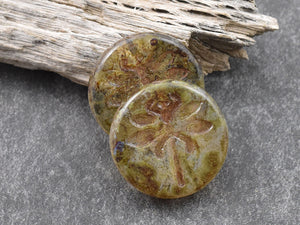 Picasso Beads - Czech Glass Beads - Dragonfly Beads - Large Coin Pendant - 23mm - 2pcs - (1599)