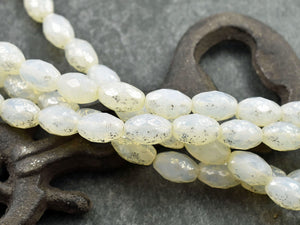Czech Glass Beads - Mercury Beads - Opaline Beads - Faceted Beads - Fire Polished Beads - Oval Beads - 12x8mm