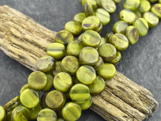 Picasso Beads - Czech Glass Beads - Coin Beads - Vintage Beads - 10mm - 19pcs (935)