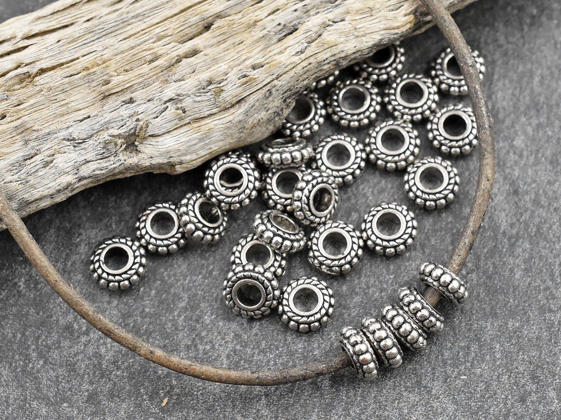 Metal Beads - Rondelle Spacer Beads - Antique Silver - Silver Beads - Silver Spacers - Spacer Beads - 50pcs - 8x3mm - (A58)