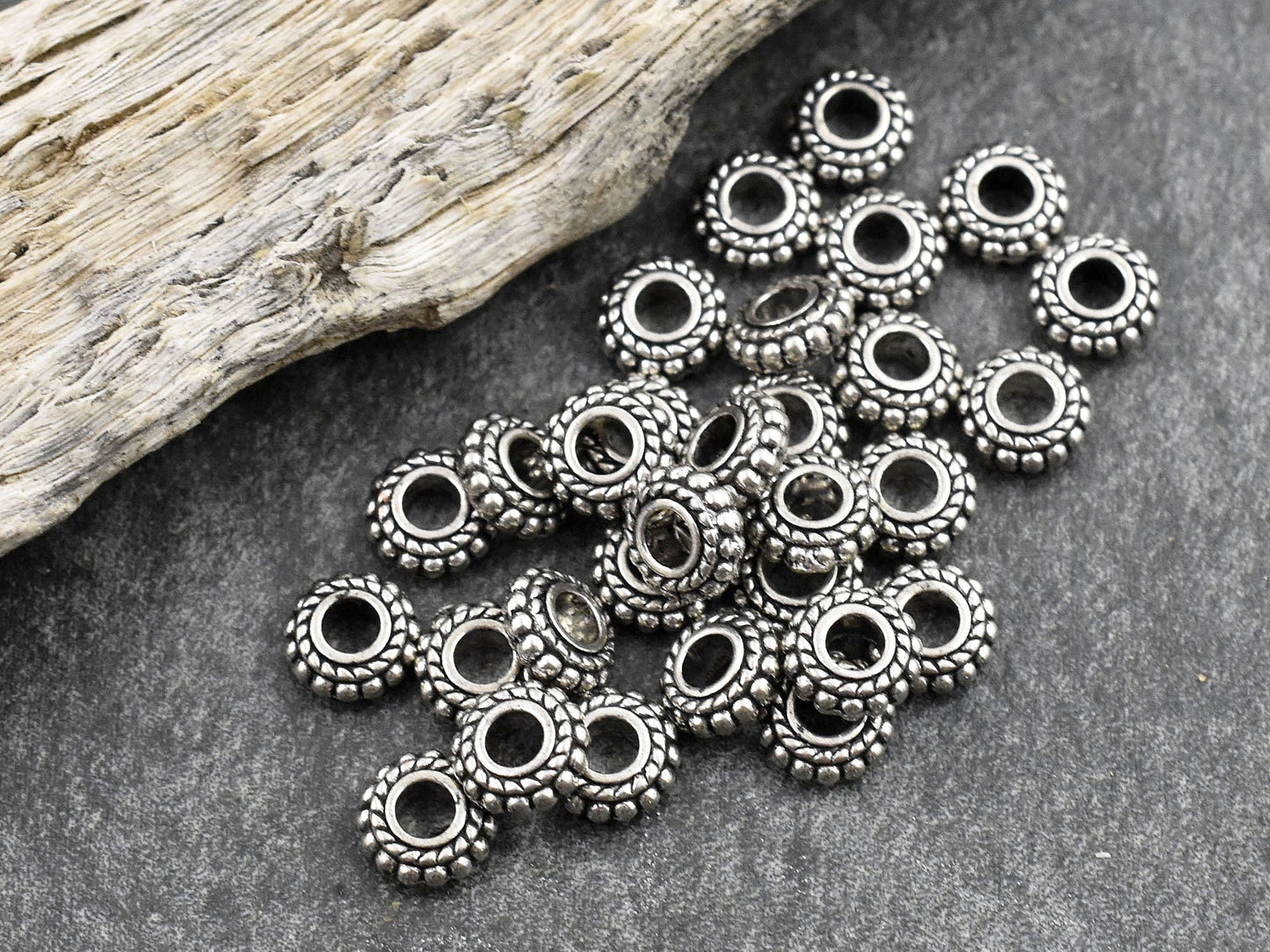 Metal Beads - Rondelle Spacer Beads - Antique Silver - Silver Beads - Silver Spacers - Spacer Beads - 50pcs - 8x3mm - (A58)