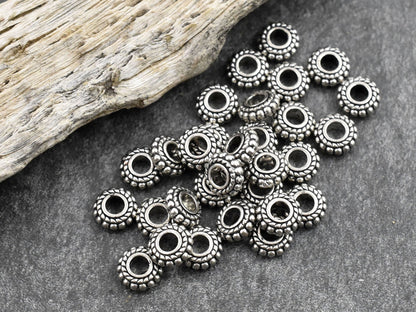 Metal Beads - Rondelle Spacer Beads - Antique Silver - Silver Beads - Silver Spacers - Spacer Beads - 50pcs - 8x3mm - (A58)
