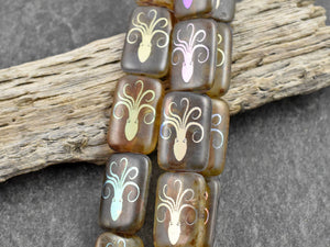 Picasso Beads - Laser Etched Beads - Sea Life Beads - Czech Glass Beads - Octopus Beads - 19x12mm - 6pcs (2949)