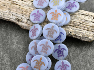 Turtle Beads - Czech Glass Beads - Laser Etched Beads - Sealife Beads - Laser Tattoo Beads - 14mm - 8pcs - (3047)