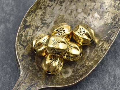 Metal Beads - Antique Gold - Gold Beads - Large Metal Beads - Sun Beads - 11x9mm - 10pcs - (553)