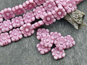 Flower Beads - Czech Glass Beads - Czech Glass Flowers - Picasso Beads - Square Flowers - 11mm Flower - 10pcs - (1159)