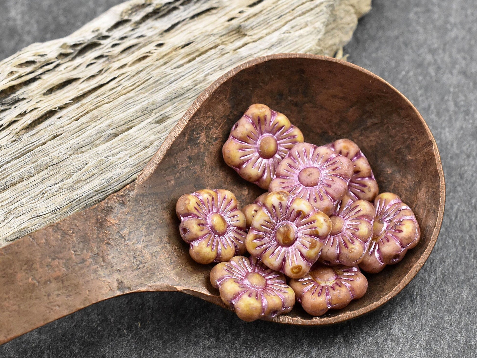 Flower Beads - Czech Glass Beads - Czech Glass Flowers - Picasso Beads - Square Flowers - 11mm Flower - 10pcs - (2271)