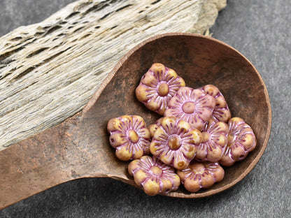 Flower Beads - Czech Glass Beads - Czech Glass Flowers - Picasso Beads - Square Flowers - 11mm Flower - 10pcs - (2271)