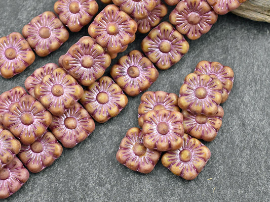 Flower Beads - Czech Glass Beads - Czech Glass Flowers - Picasso Beads - Square Flowers - 11mm Flower - 10pcs - (2271)