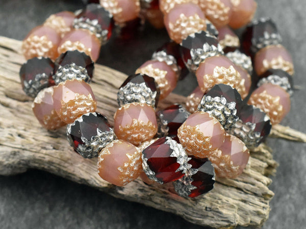Czech Glass Beads - Cathedral Beads - Fire Polish Beads - Picasso Beads - 15pcs - 8mm - (1043)