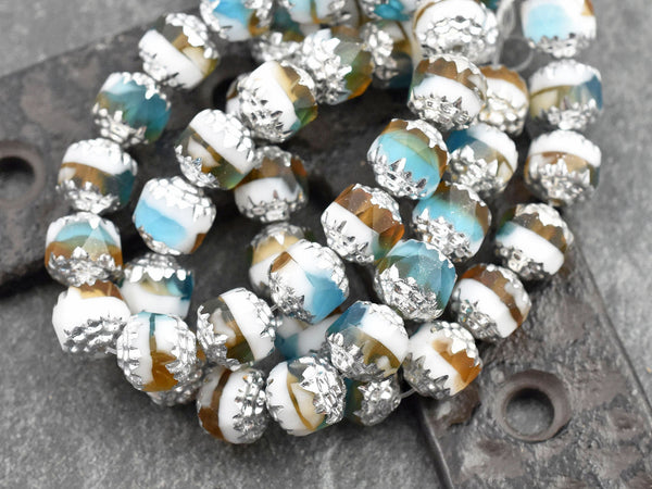 Czech Glass Beads - Cathedral Beads - Picasso Beads - New Czech Beads - Fire Polish Beads - 15pcs - 8mm - (2145)