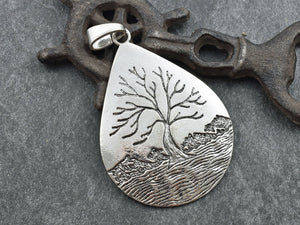 Tree Of Life Pendant - Silver Pendants - Metal Pendants - Silver Charms - 86x54mm - (B413)