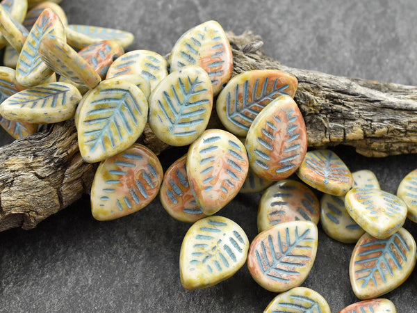 Picasso Beads - Czech Glass Beads - Leaf Beads - Top Drilled Leaf - Top Drilled Leaves - Top Hole - 16x12mm - 15pcs - (4857)
