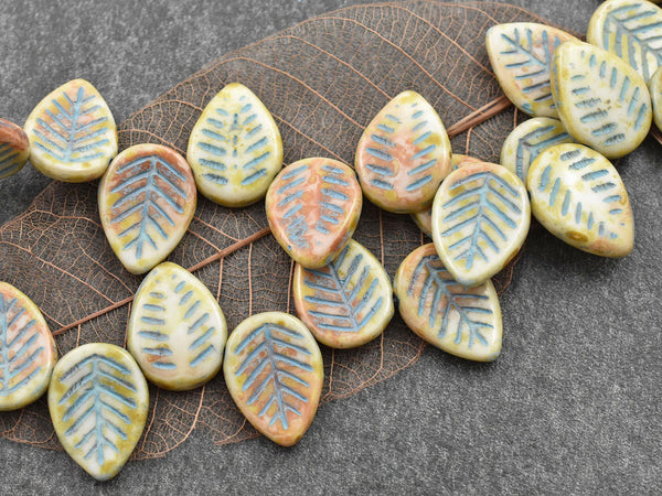 Picasso Beads - Czech Glass Beads - Leaf Beads - Top Drilled Leaf - Top Drilled Leaves - Top Hole - 16x12mm - 15pcs - (4857)