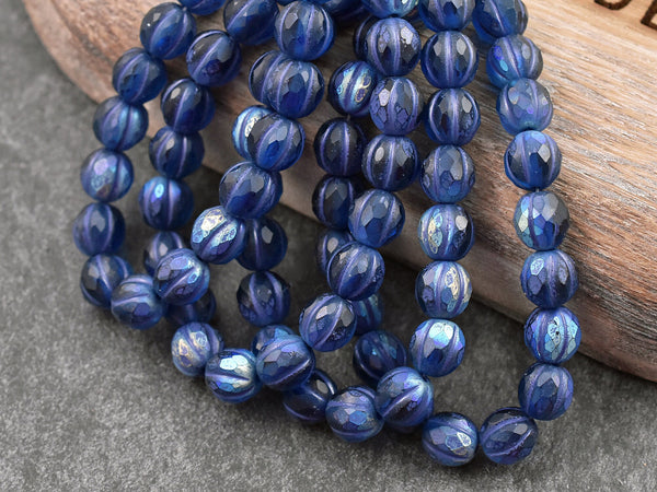 Czech Glass Beads - Melon Beads - Faceted Melon - Picasso Beads - Round Beads - 8mm - 20pcs (A56)