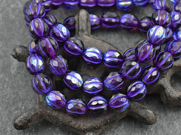 8mm Beads - Czech Glass Beads - Melon Beads - Faceted Melon - Purple Beads - Round Beads - 8mm - 20pcs (1574)