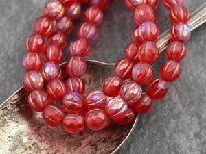 Czech Glass Beads - 8mm Melon Beads - Faceted Melon - Red Beads - Round Beads - 8mm - 20pcs (3488)