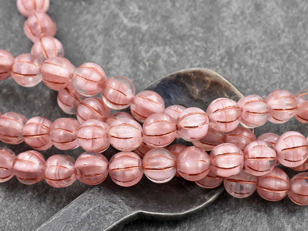 Melon Beads - Czech Glass Beads - Round Beads - Pink Beads - 8mm - 16pcs - (4154)