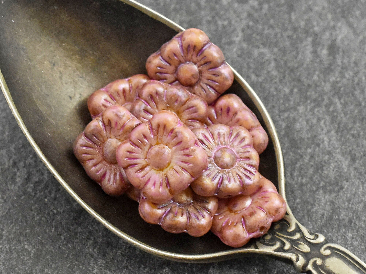 Czech Glass Beads - Flower Beads - Czech Glass Flowers - Picasso Beads - Square Flowers - 11mm Flower - 10pcs - (1675)
