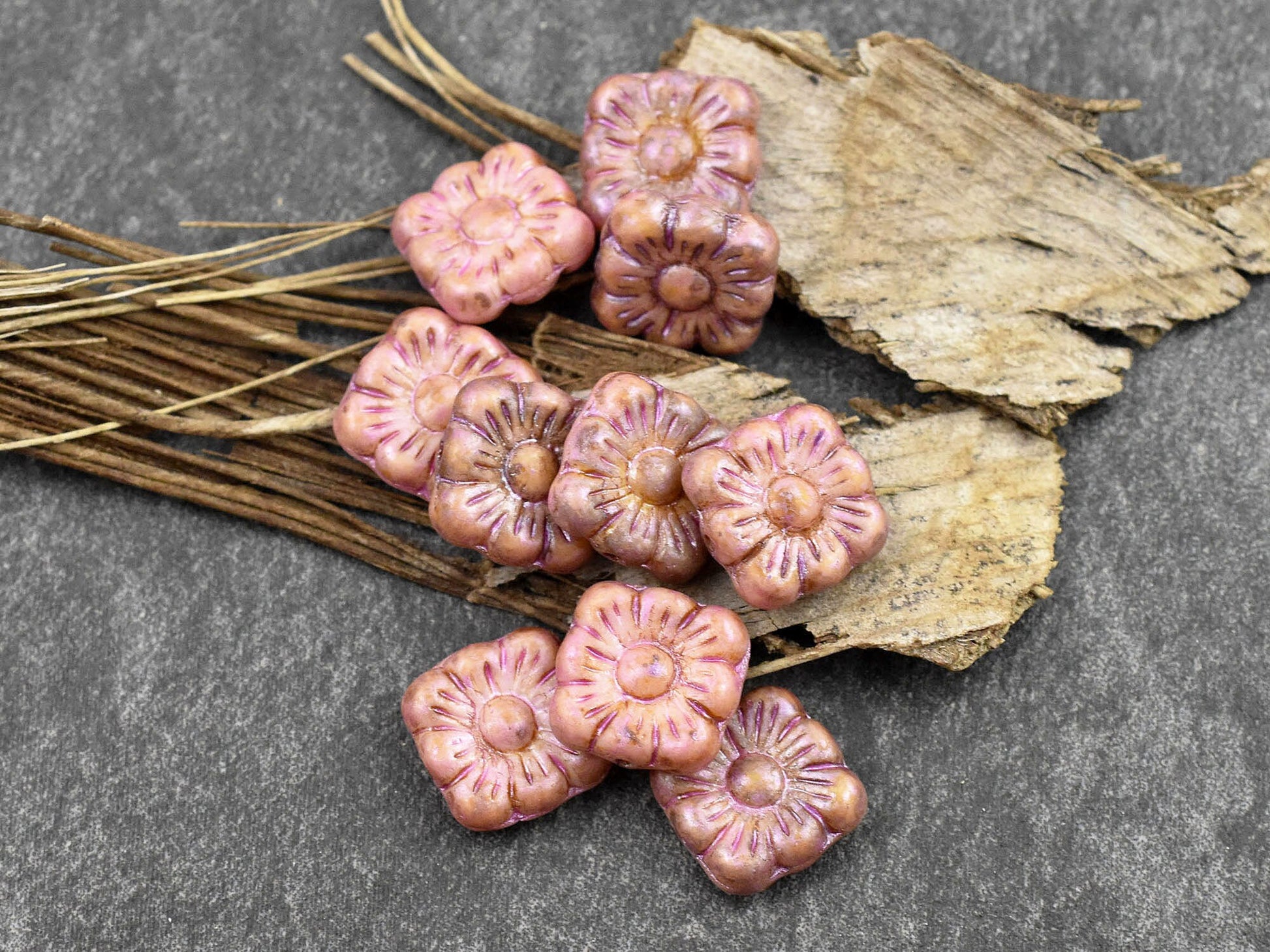 Czech Glass Beads - Flower Beads - Czech Glass Flowers - Picasso Beads - Square Flowers - 11mm Flower - 10pcs - (1675)
