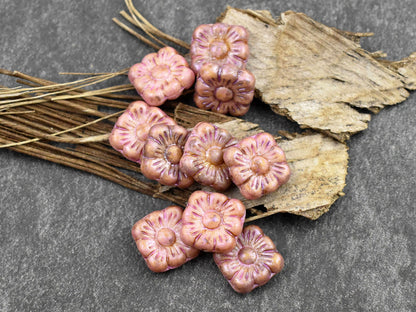 Czech Glass Beads - Flower Beads - Czech Glass Flowers - Picasso Beads - Square Flowers - 11mm Flower - 10pcs - (1675)