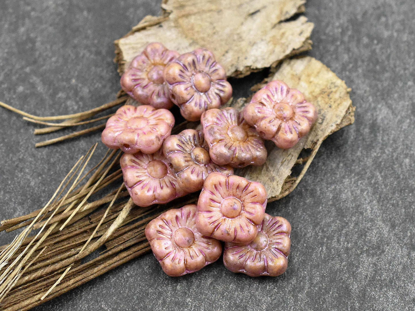 Czech Glass Beads - Flower Beads - Czech Glass Flowers - Picasso Beads - Square Flowers - 11mm Flower - 10pcs - (1675)