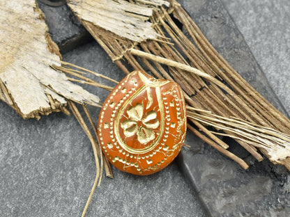 Czech Glass Beads - Horseshoe Beads - Picasso Beads - Focal Bead - Lucky Horseshoe - 21x18mm - 2pcs - (397)