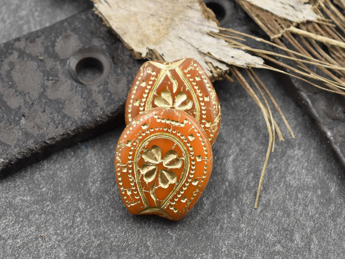 Czech Glass Beads - Horseshoe Beads - Picasso Beads - Focal Bead - Lucky Horseshoe - 21x18mm - 2pcs - (397)