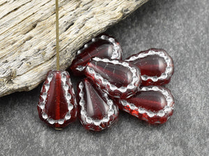 Czech Glass Beads - Teardrop Beads - Picasso Beads - Lacy Teardrop - Horse Shoe Beads - 17x12mm - 6pcs (2756)