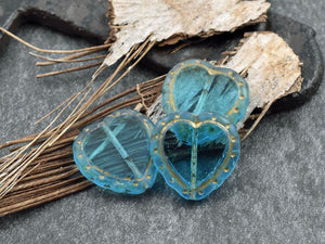 Heart Beads - Czech Glass Beads - Valentines Beads - Picasso Beads - 18mm - 2pcs - (2000)