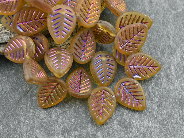 Czech Glass Beads - Leaf Beads - Czech Leaves - Top Drilled Leaf - Top Hole Leaf Bead - Top Hole - 16x12mm - 15pcs - (3974)