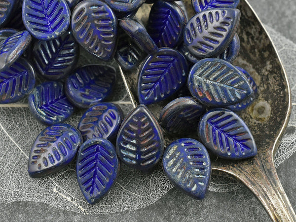 Picasso Beads - Leaf Beads - Czech Glass Beads - Top Drilled Leaf - Top Drilled Leaves - Top Hole - 16x12mm - 15pcs - (3224)