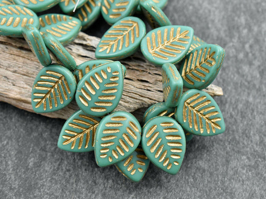 Czech Glass Beads - Leaf Beads - Picasso Beads -Top Drilled Leaf - Top Drilled Leaves - Top Hole - 16x12mm - 15pcs - (A255)