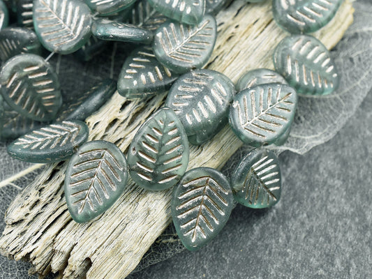Czech Glass Beads - Leaf Beads - Picasso Beads -Top Drilled Leaf - Top Drilled Leaves - Top Hole - 16x12mm - 15pcs - (2337)