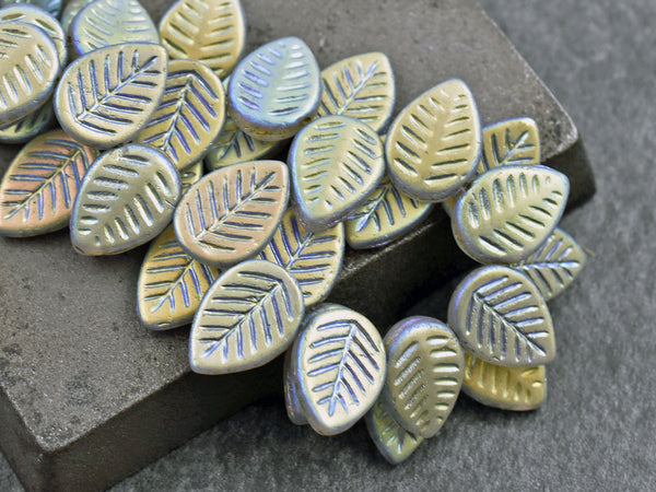 Czech Glass Beads - Leaf Beads - Picasso Beads -Top Drilled Leaf - Top Drilled Leaves - Top Hole - 16x12mm - 15pcs - (4192)