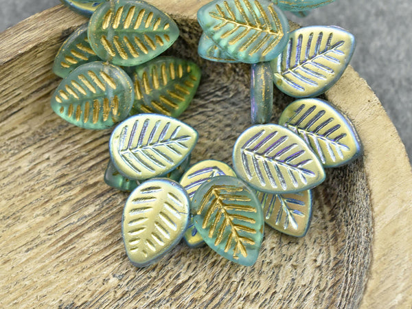 Czech Glass Beads - Leaf Beads - Picasso Beads -Top Drilled Leaf - Top Drilled Leaves - Top Hole - 16x12mm - 15pcs - (4327)