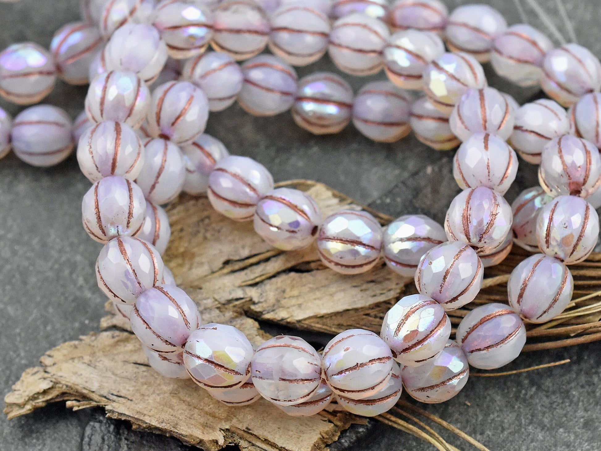 Czech Glass Beads - Opaline Beads - 8mm Melon Beads - Faceted Melon - Crystal Beads - Round Beads - 8mm - 20pcs (5415)