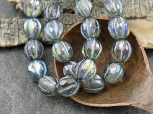 Czech Glass Beads - 10mm Melon Beads - Faceted Melon - Round Beads - 10mm - 12pcs (1071)