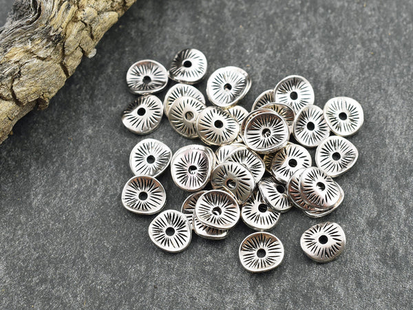 100* 9x1mm Antique Silver Wavy Disc Spacer Beads – The Bead Obsession
