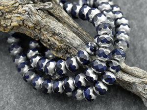 Czech Glass Beads - Rondelle Beads - Fire Polished Beads - Navy Blue Beads - 5x7mm - 25pcs (723)