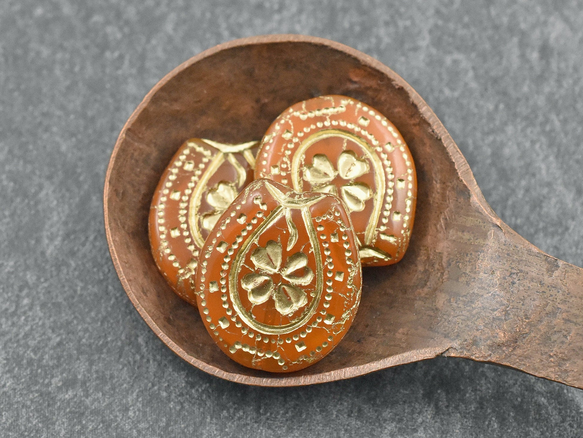 Czech Glass Beads - Horseshoe Beads - Picasso Beads - Focal Bead - Lucky Horseshoe - 21x18mm - 2pcs - (397)