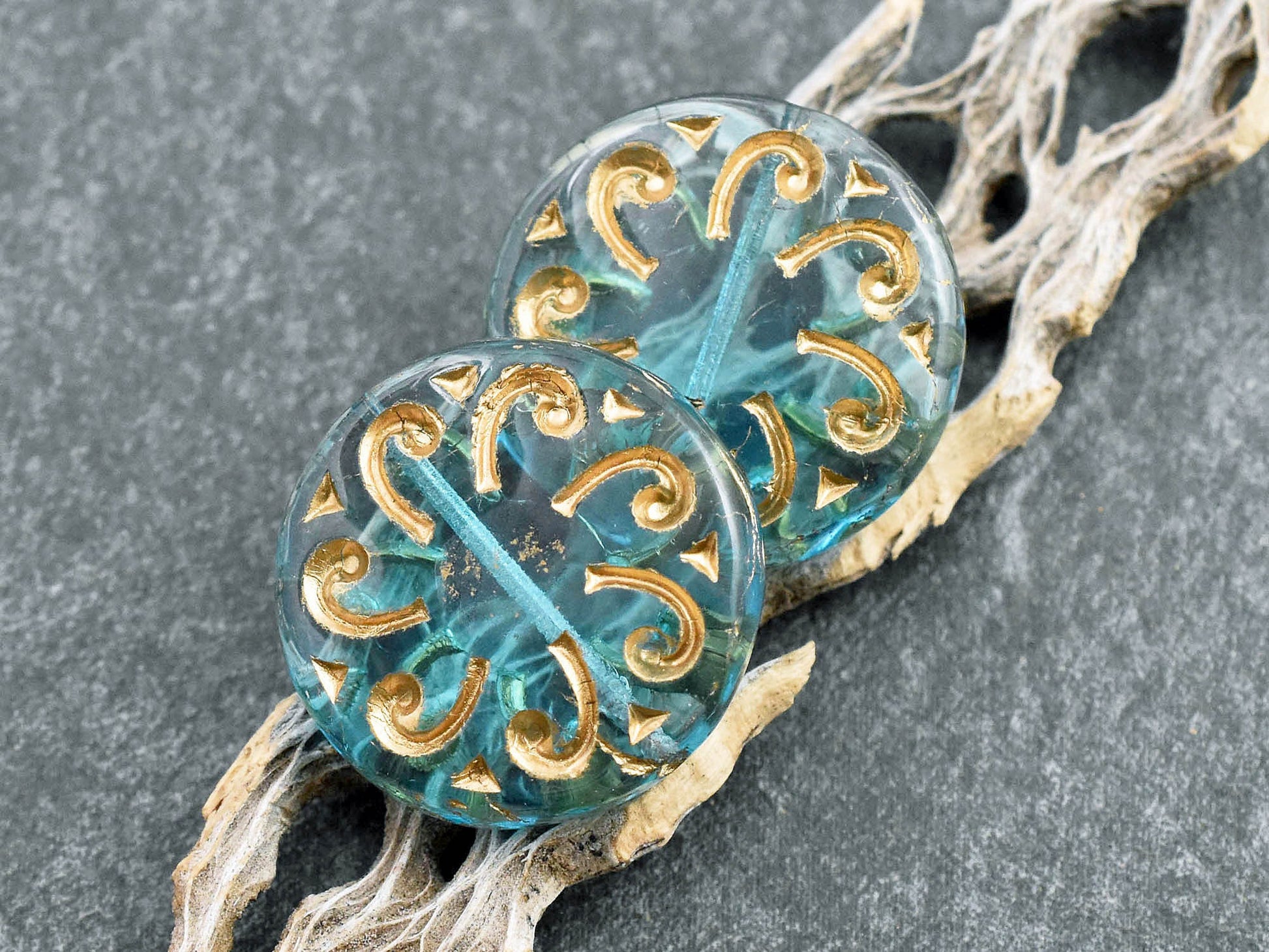 Czech Glass Beads - Sun Beads - Coin Beads - Focal Beads - Picasso Beads - 23mm - 2pcs - (4004)