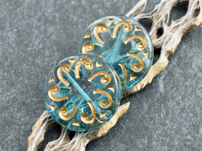 Czech Glass Beads - Sun Beads - Coin Beads - Focal Beads - Picasso Beads - 23mm - 2pcs - (4004)