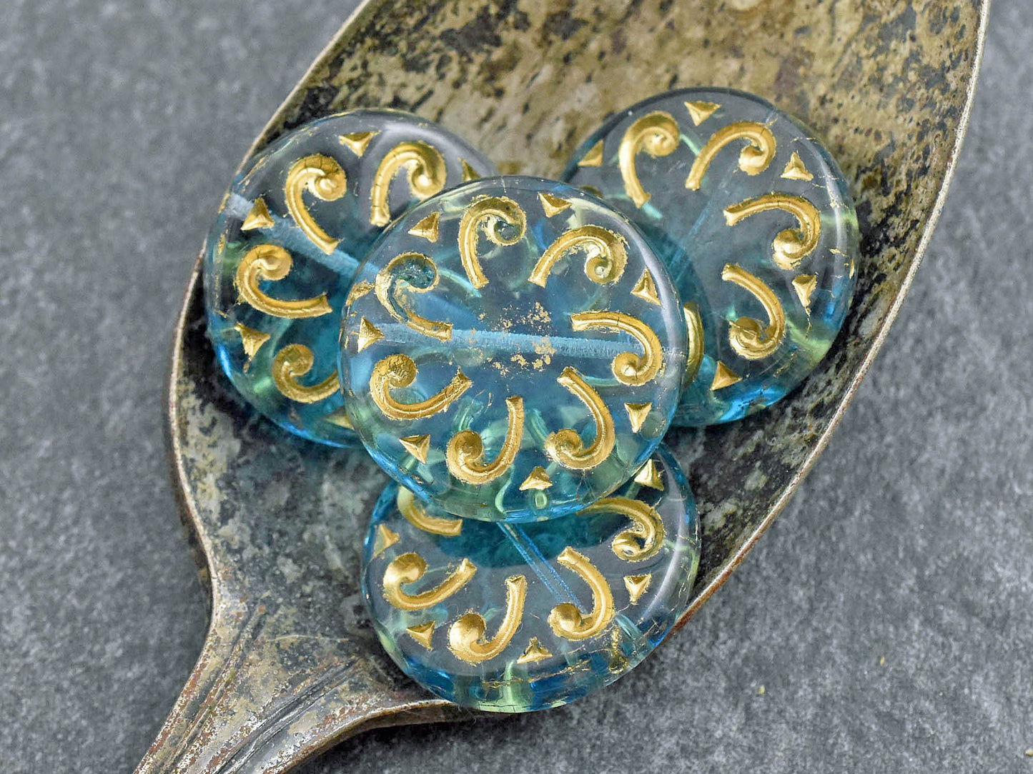 Czech Glass Beads - Sun Beads - Coin Beads - Focal Beads - Picasso Beads - 23mm - 2pcs - (4004)