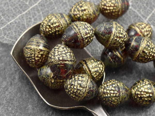 Acorn Beads - Czech Glass Beads - Fall Beads - Picasso Beads - Beads for Jewelry - 10x12mm - 8pcs - (806)