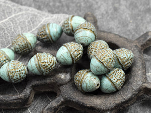 Acorn Beads - Czech Glass Beads - Picasso Beads - Fall Beads - Beads for Jewelry - 10x12mm - 8pcs - (4568)