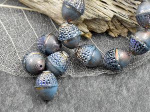 Czech Glass Beads - Acorn Beads - Fall Beads - Picasso Beads - Beads for Jewelry - 10x12mm - 8pcs - (4393)