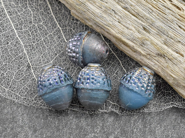 Czech Glass Beads - Acorn Beads - Fall Beads - Picasso Beads - Beads for Jewelry - 10x12mm - 8pcs - (4393)