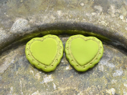 Heart Beads - Czech Glass Beads - Valentines Beads - Picasso Beads - 18mm - 2pcs - (1467)